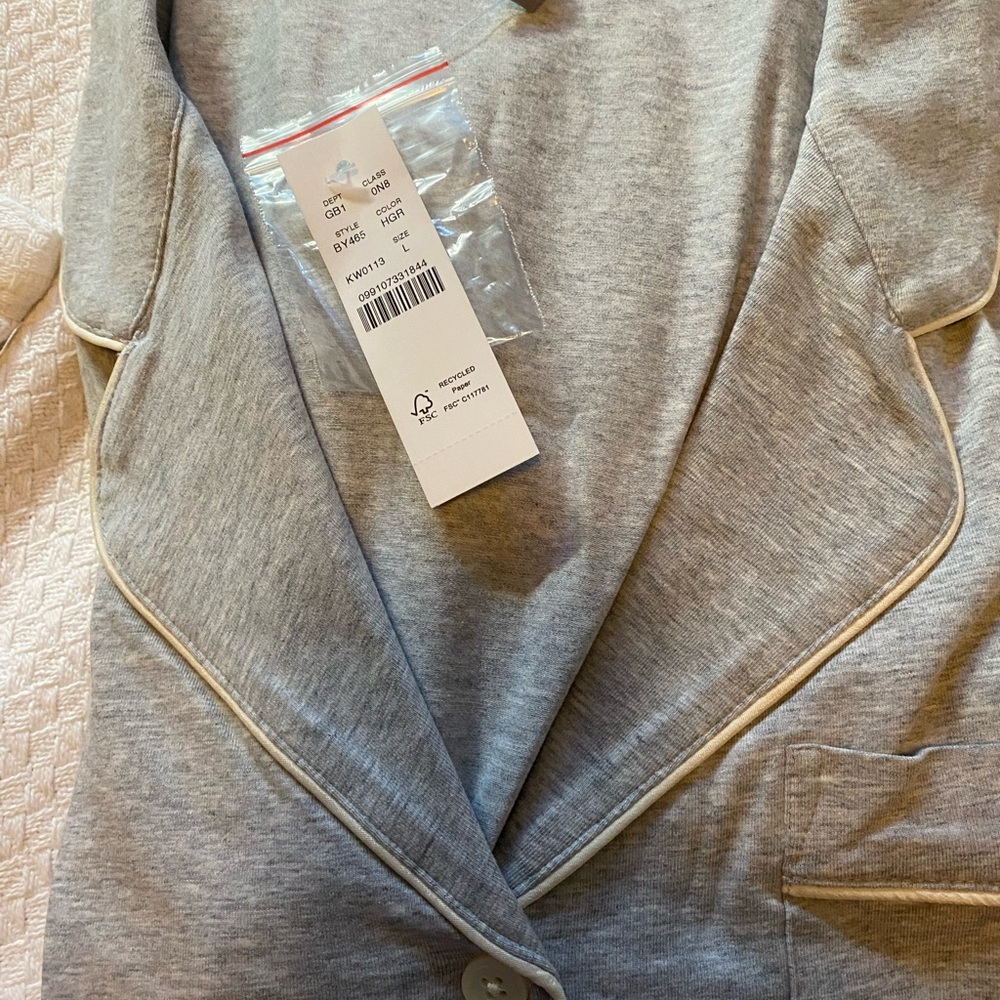 J. Crew Gray Pajama Set with V-Neck and Elastic Waist